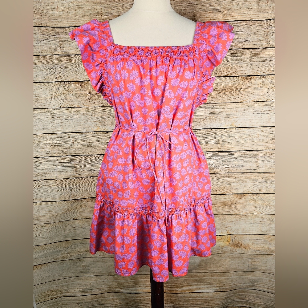 Gap NWT Cotton Floral Print Ruffle Sleeve Dress with Pockets Size Large